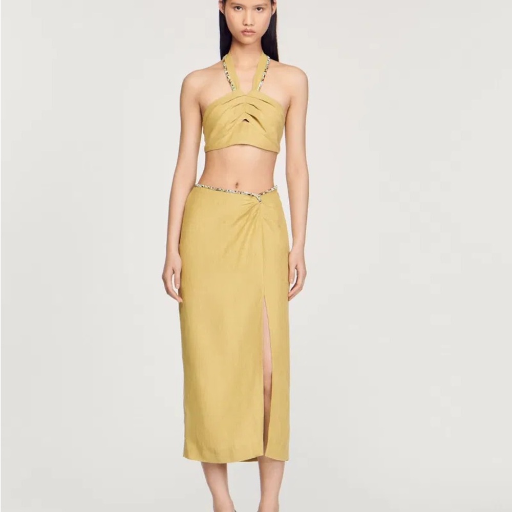 Sandro Olive Green set- with Slit And Rhinestones